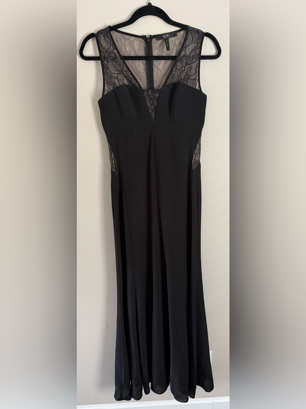 BCBG Black Lace-Back Sleeveless Evening Gown